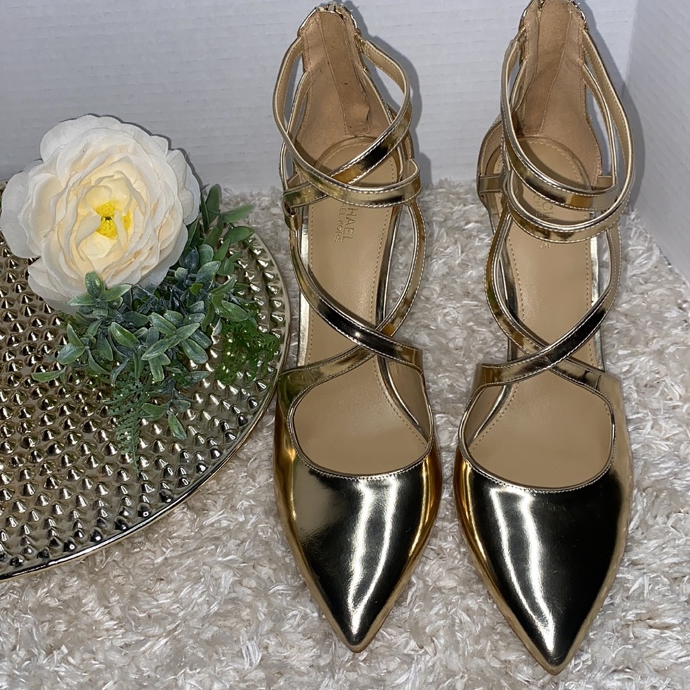 Michael Kors Catia Crisscross Gold Pumps Heels
